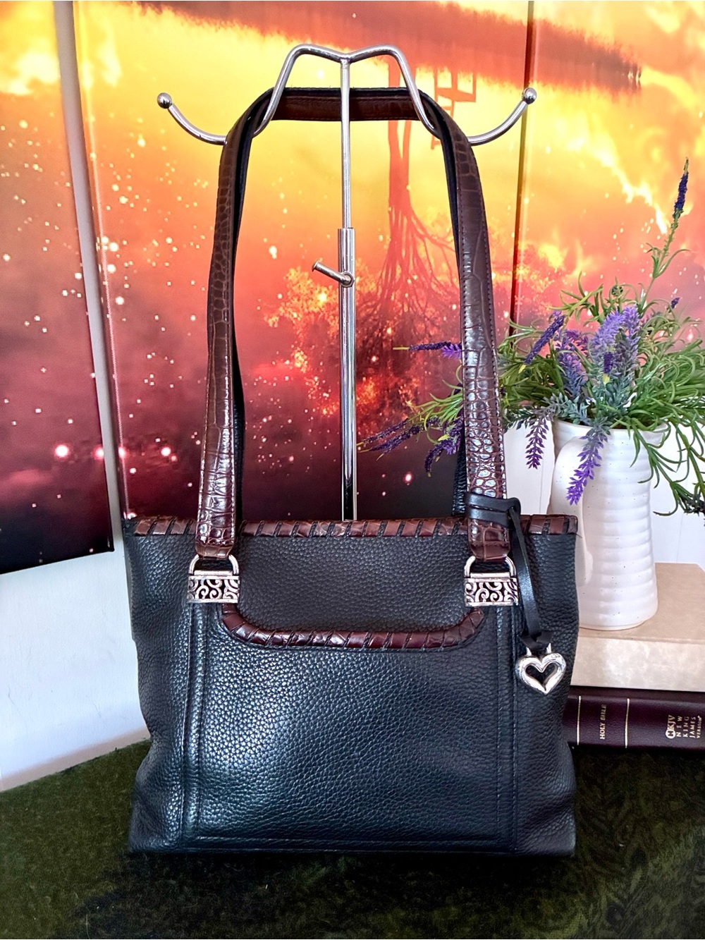 Brighton Pebbled and Croc Embossed Leather Shoulder Bag